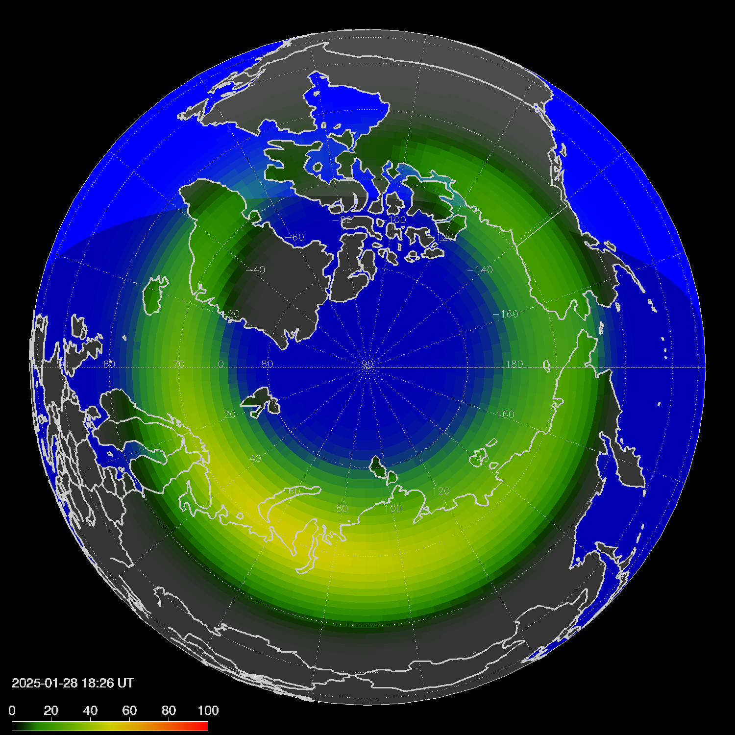 Northern lights (auroras) in the northern hemisphere