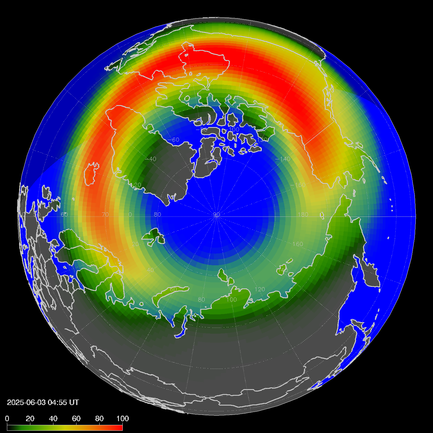 Northern lights (auroras) in the northern hemisphere