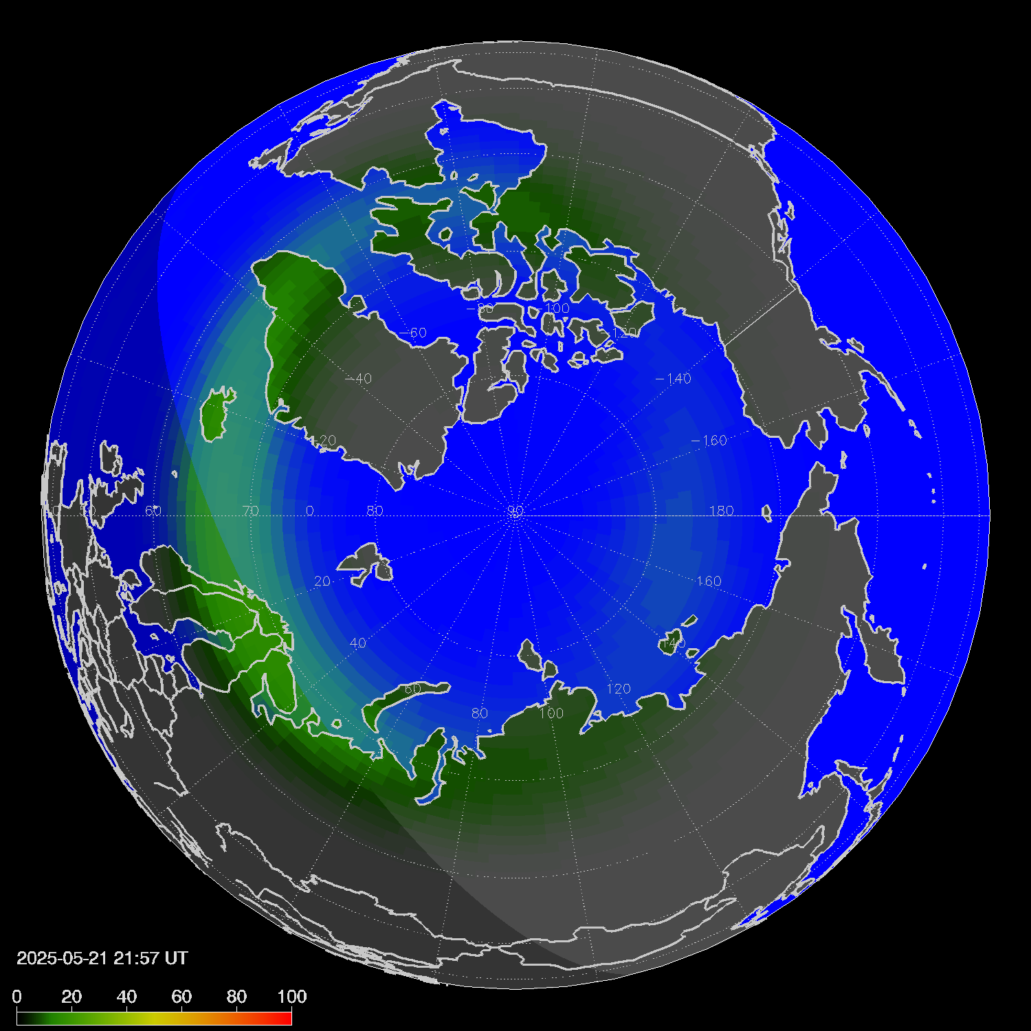 Northern lights (auroras) in the northern hemisphere