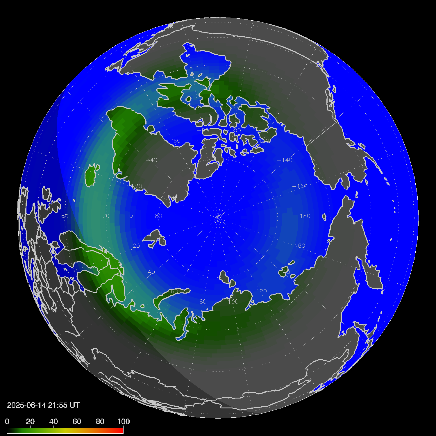 Northern lights (auroras) in the northern hemisphere