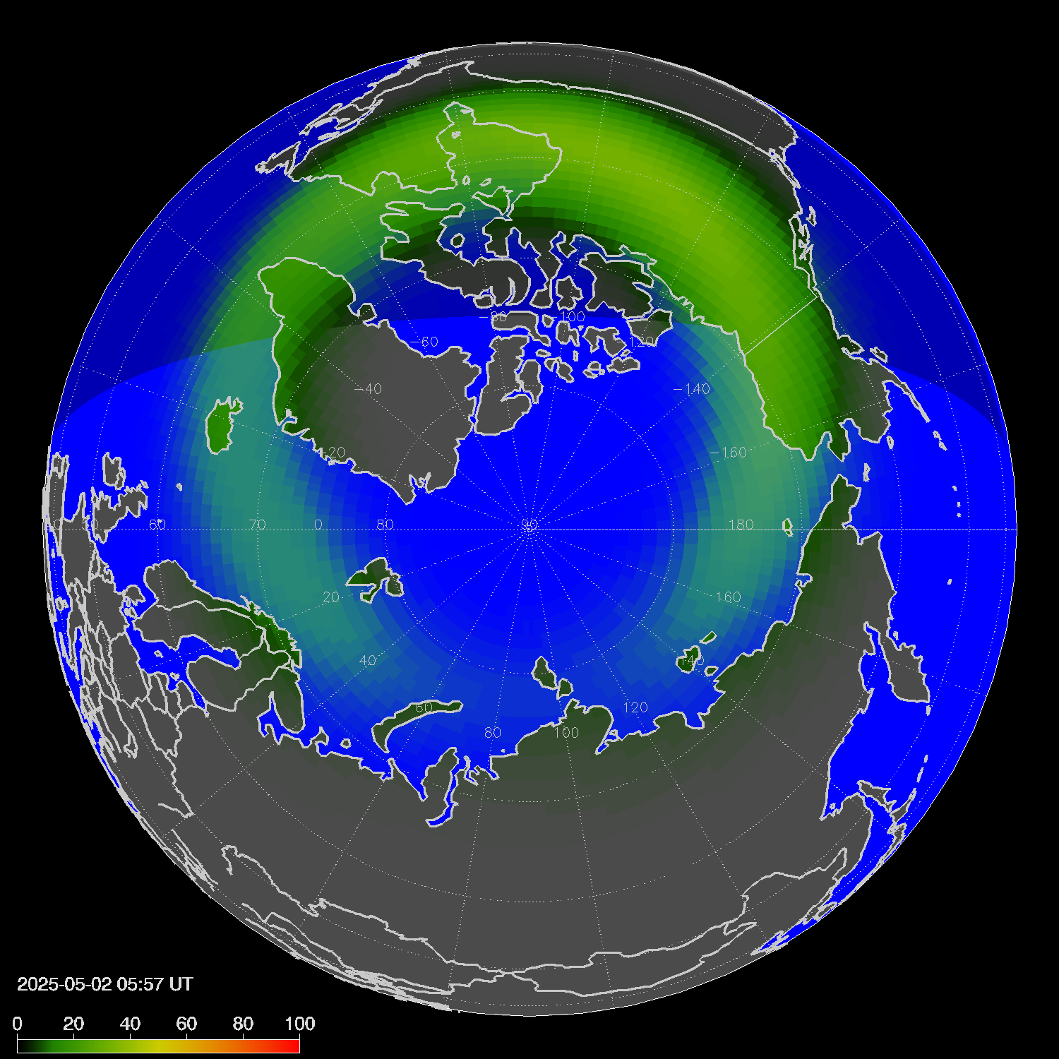 Northern lights (auroras) in the northern hemisphere