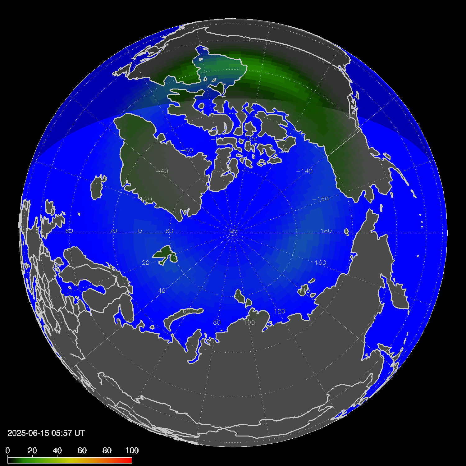 Northern lights (auroras) in the northern hemisphere