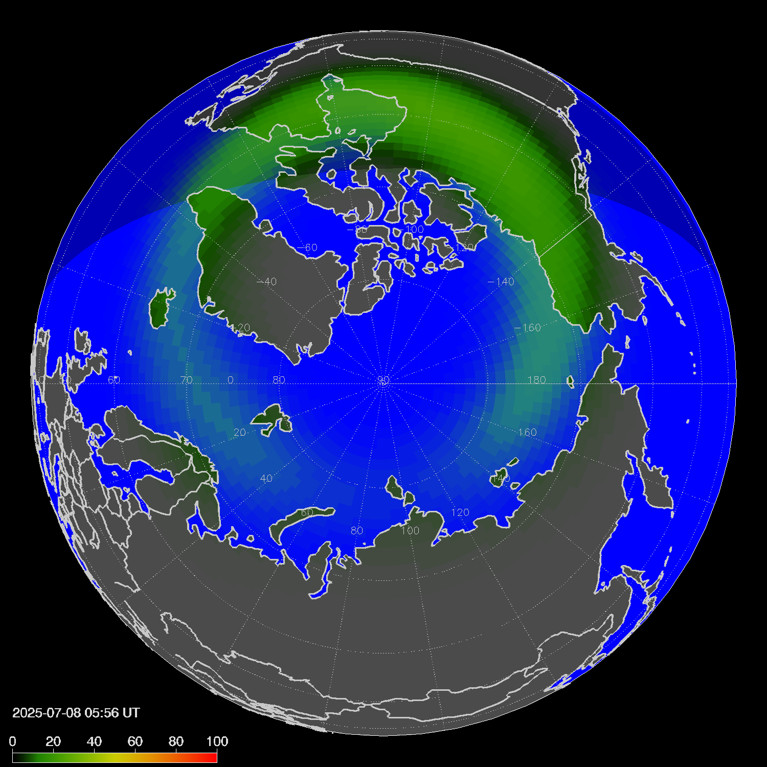 Northern lights (auroras) in the northern hemisphere