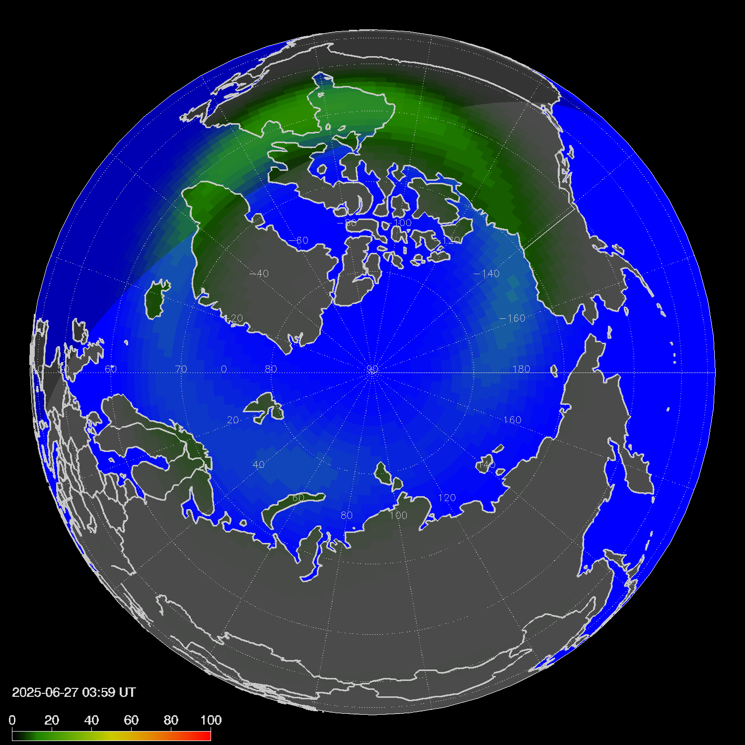 Northern lights (auroras) in the northern hemisphere
