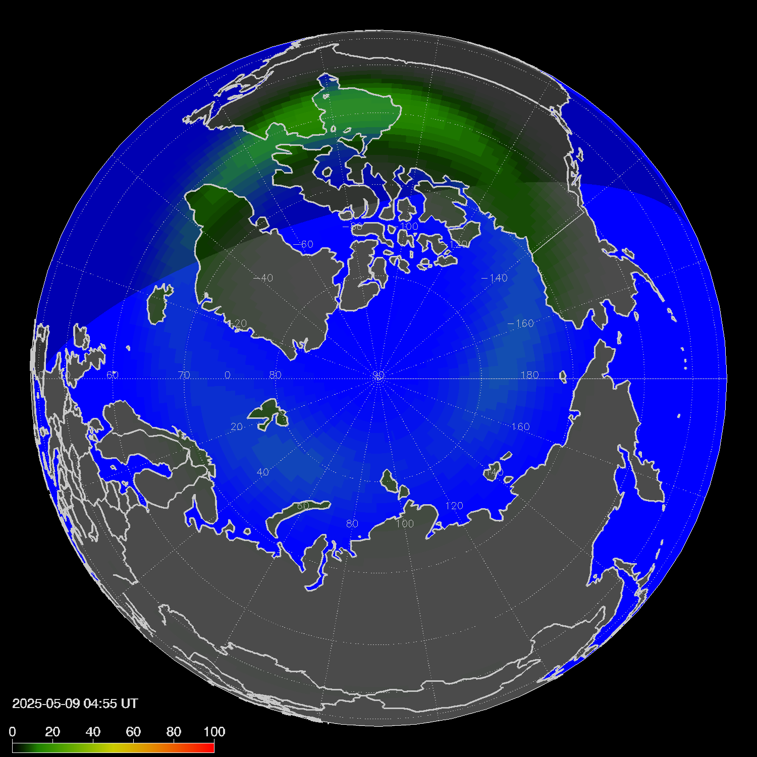 Northern lights (auroras) in the northern hemisphere