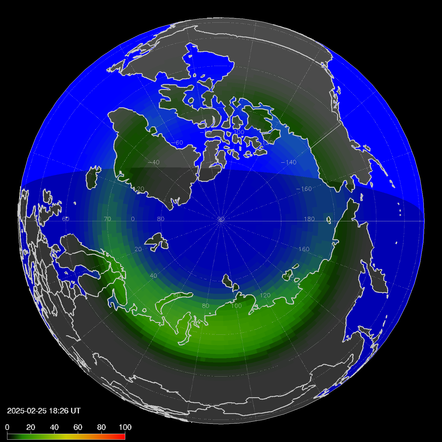 Northern lights (auroras) in the northern hemisphere