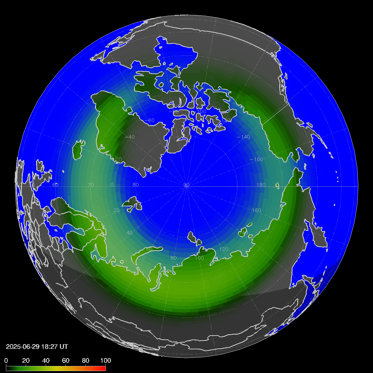 Northern lights (auroras) in the northern hemisphere