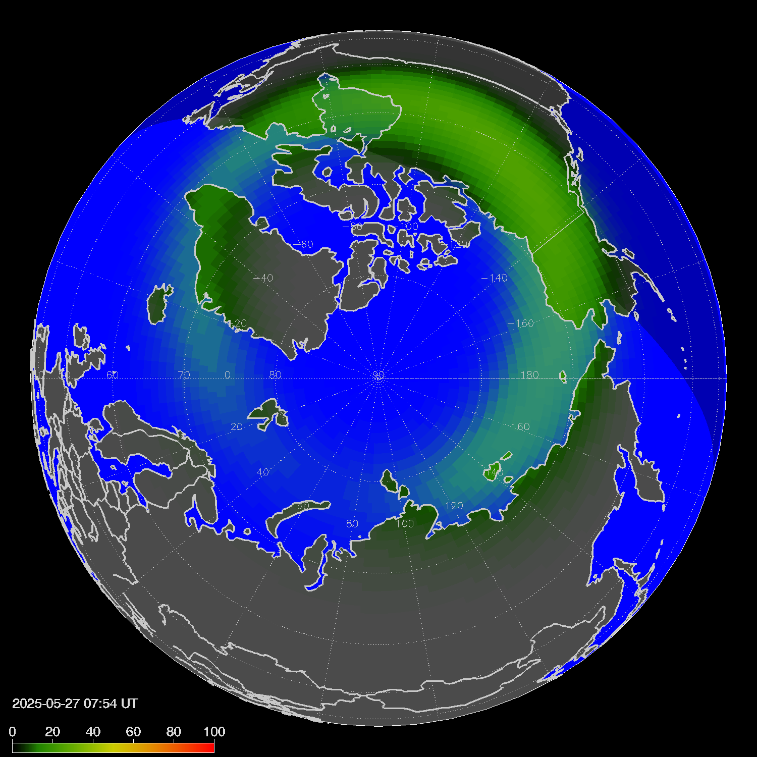 Northern lights (auroras) in the northern hemisphere