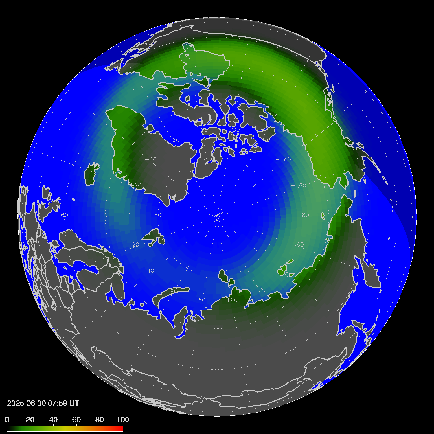 Northern lights (auroras) in the northern hemisphere