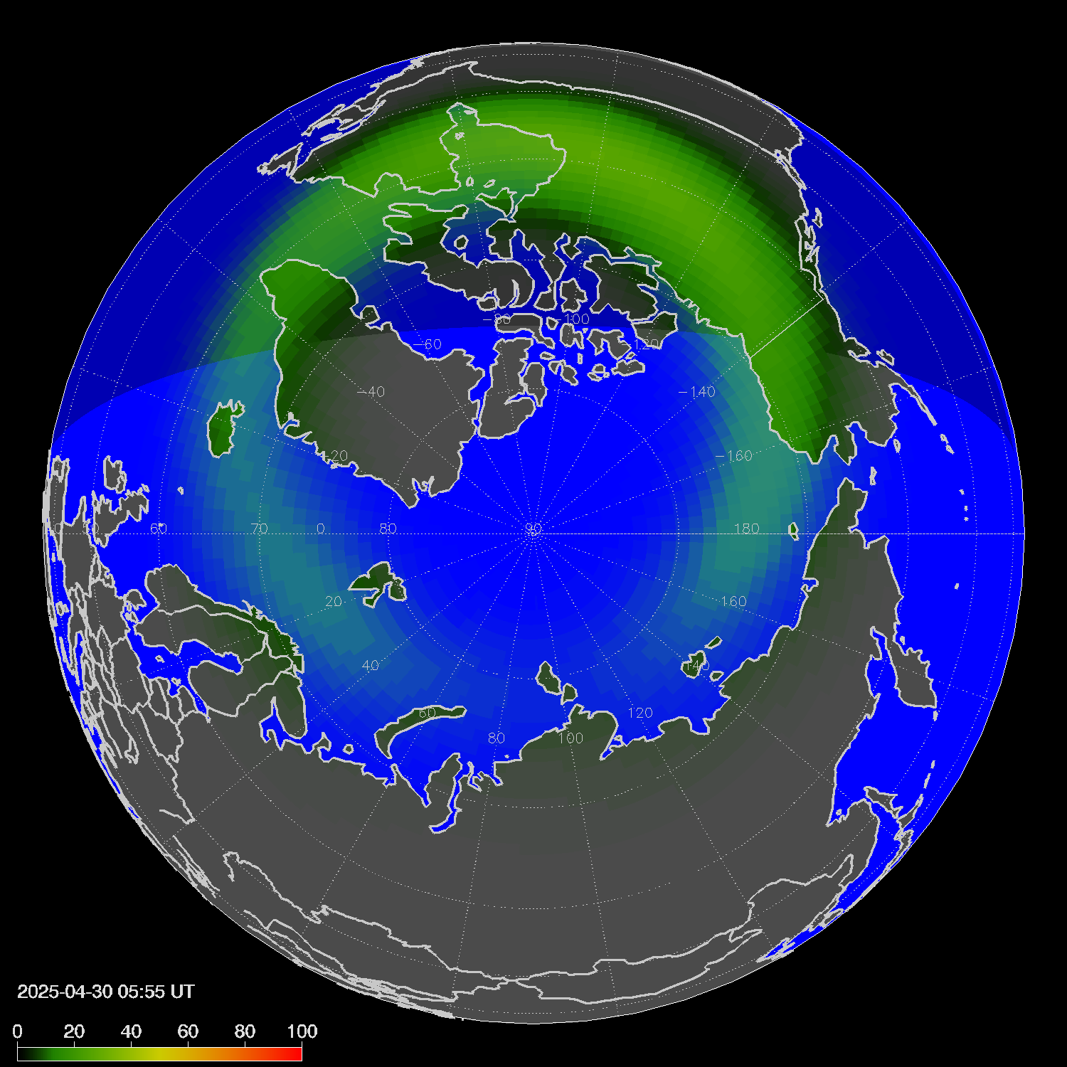 Northern lights (auroras) in the northern hemisphere