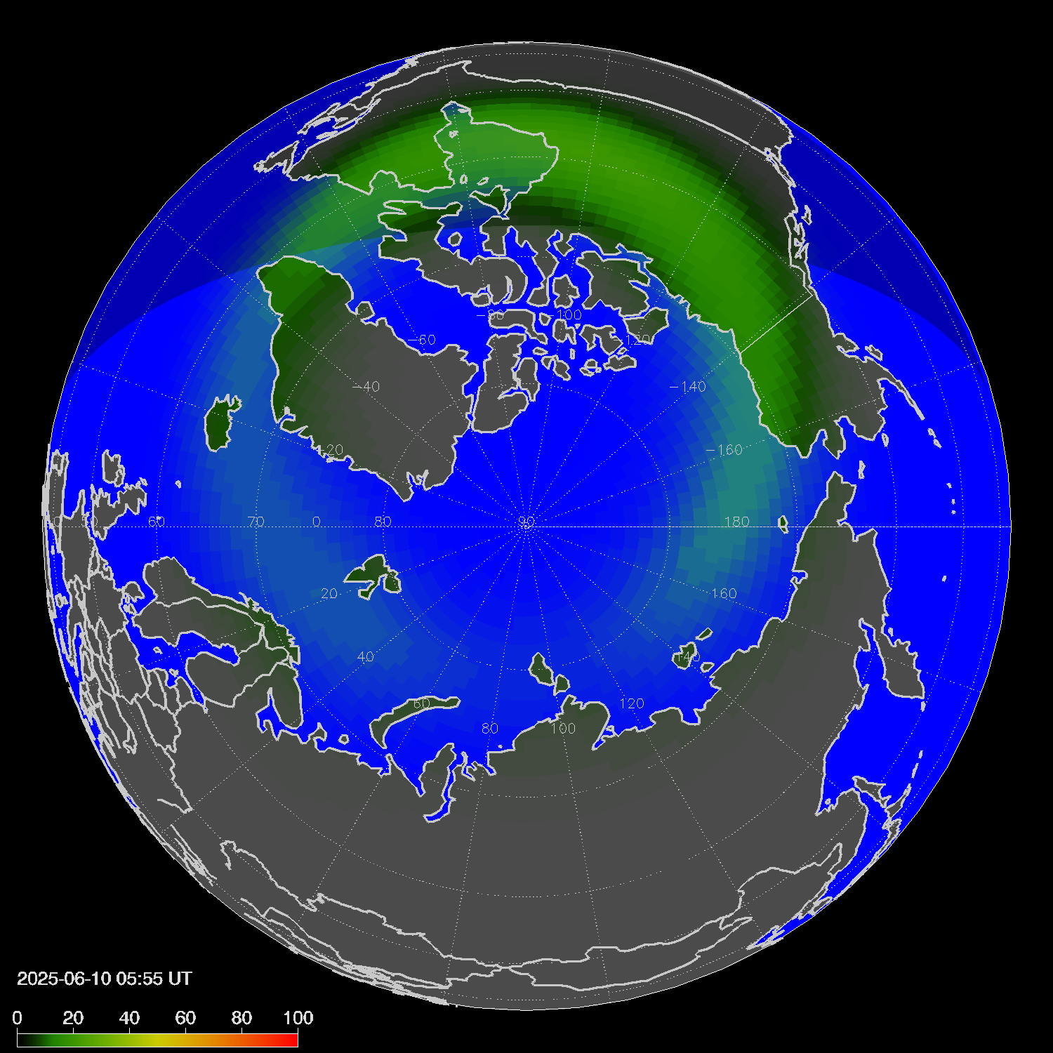 Northern lights (auroras) in the northern hemisphere