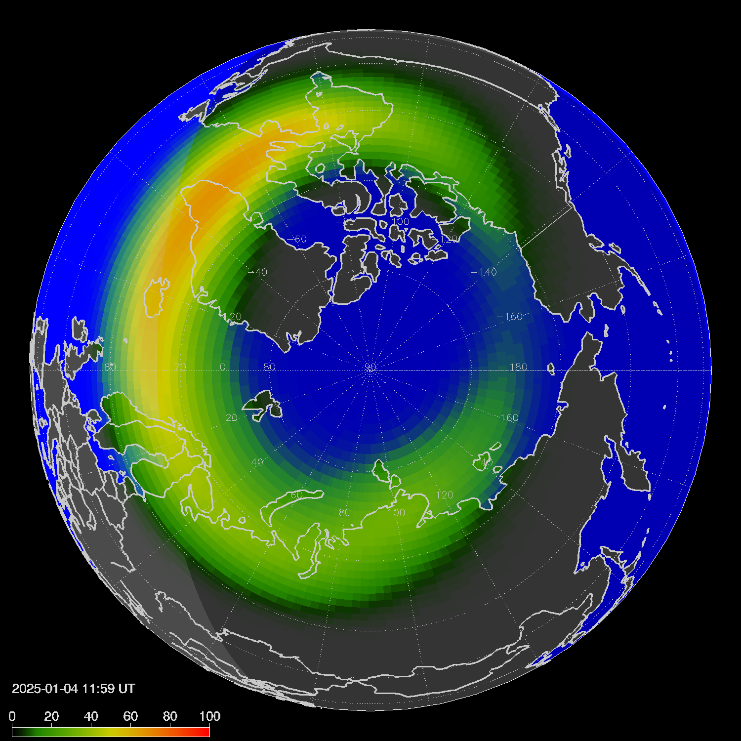 Northern lights (auroras) in the northern hemisphere