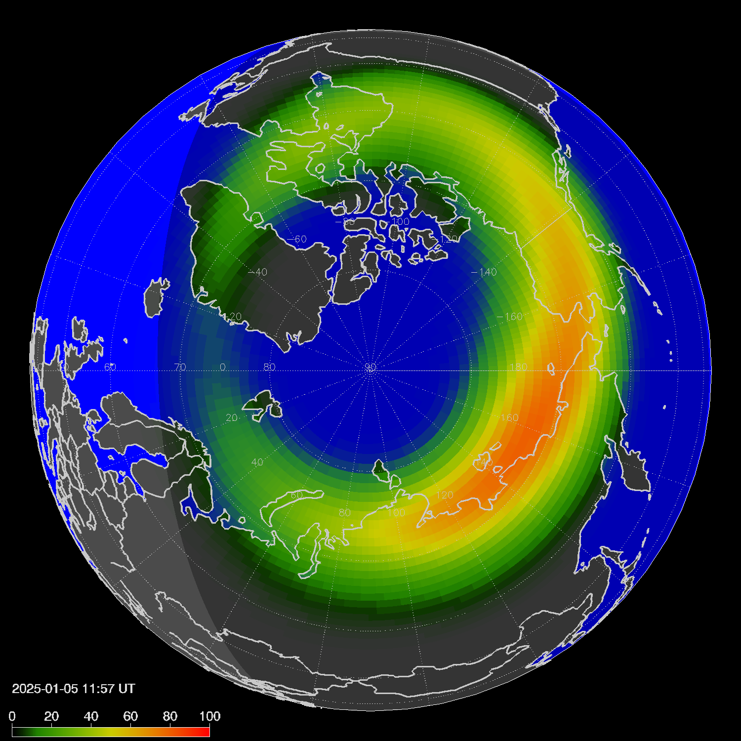 Northern lights (auroras) in the northern hemisphere