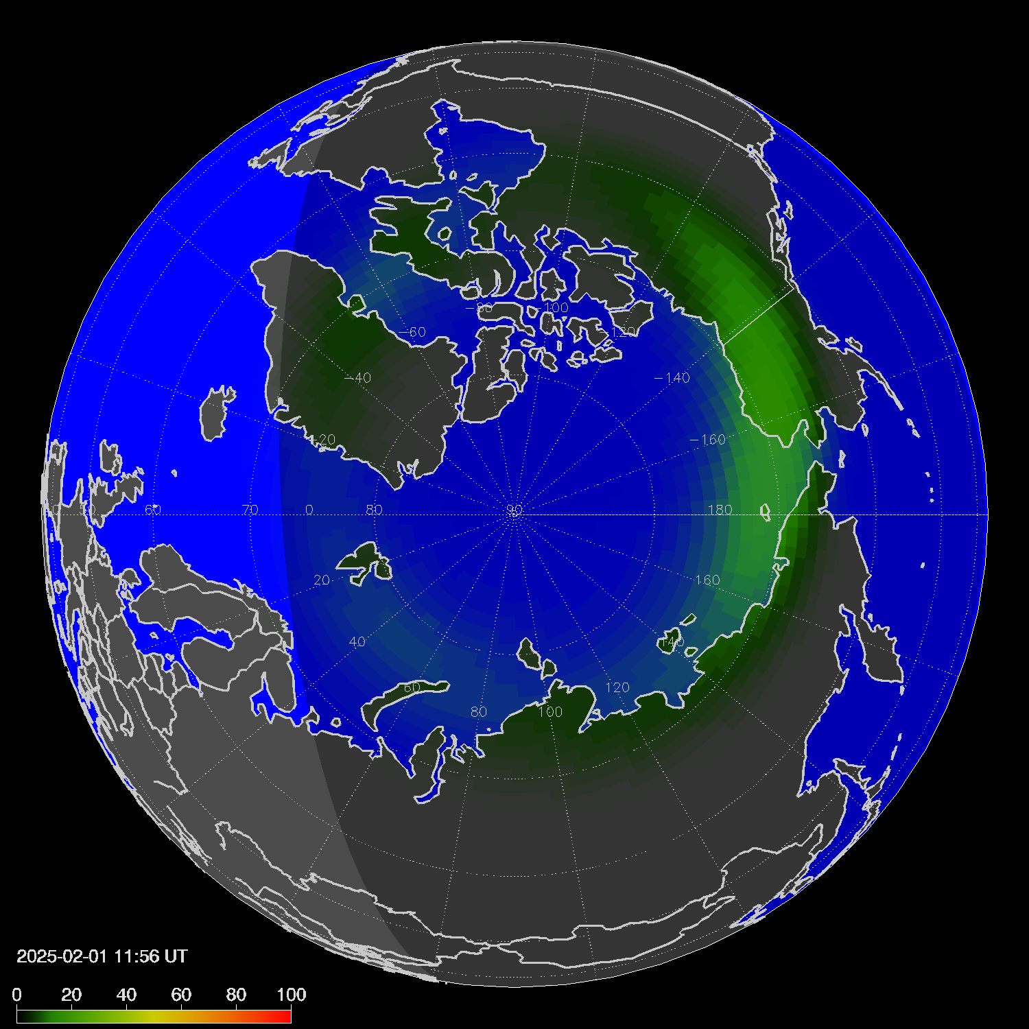Northern lights (auroras) in the northern hemisphere