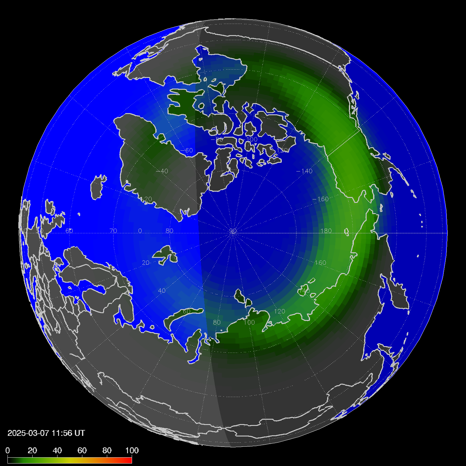 Northern lights (auroras) in the northern hemisphere