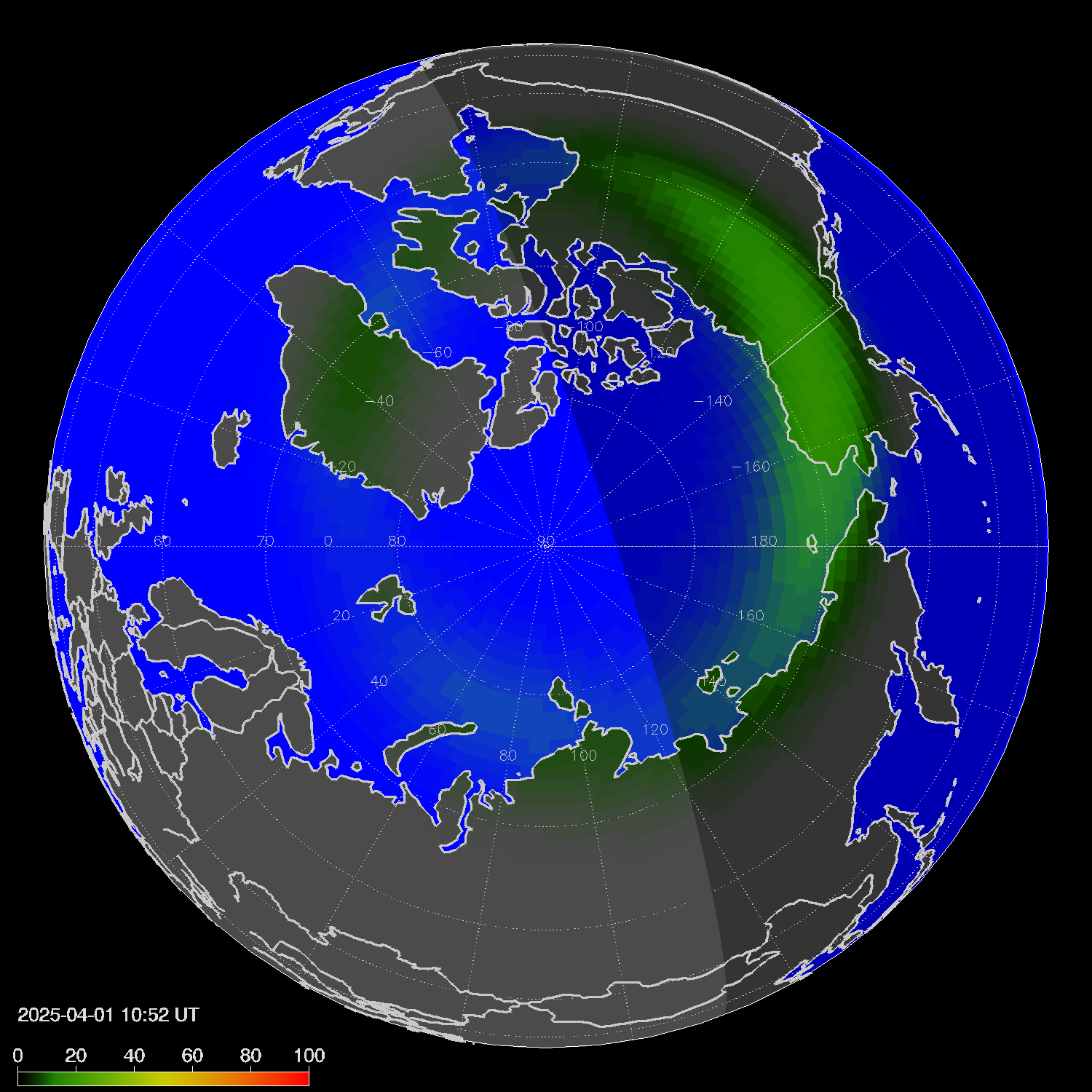 Northern lights (auroras) in the northern hemisphere