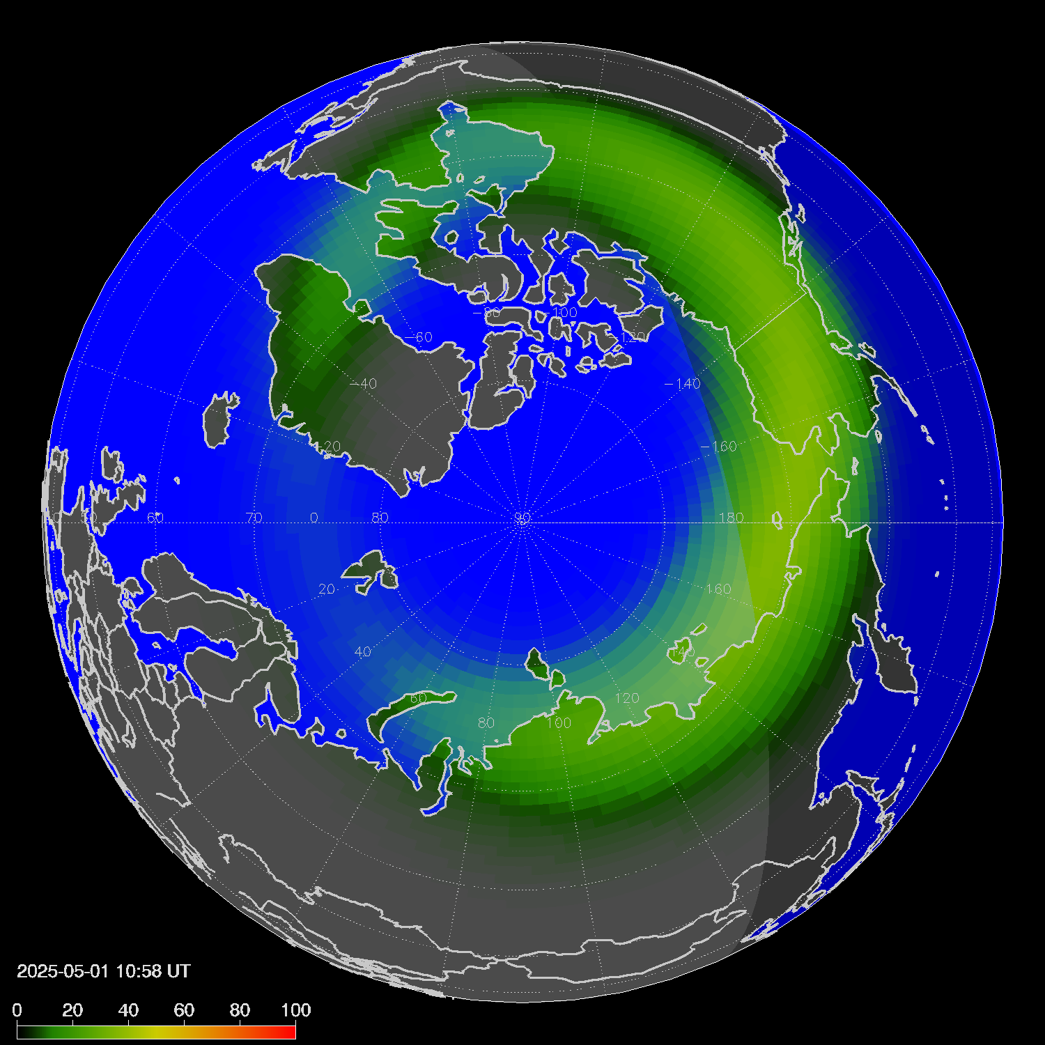 Northern lights (auroras) in the northern hemisphere
