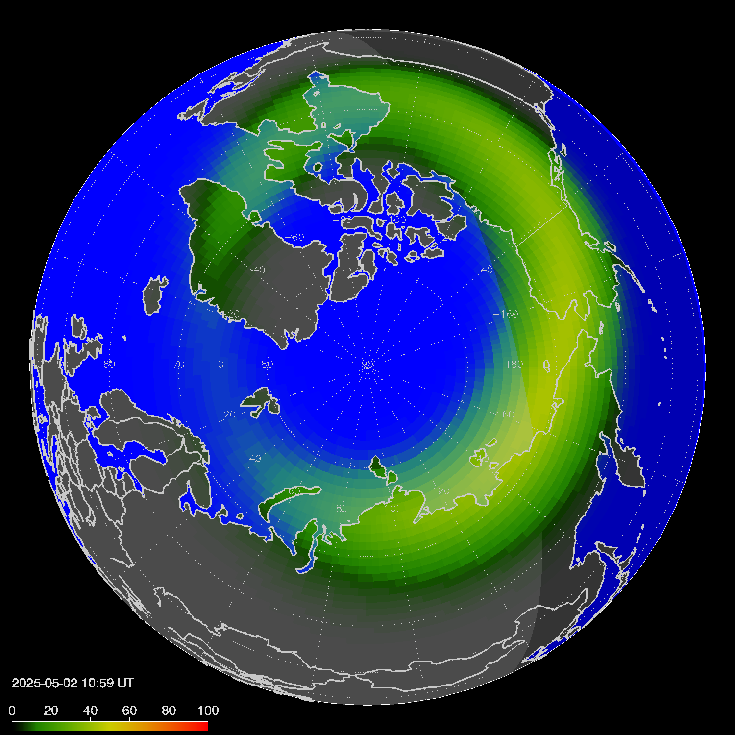 Northern lights (auroras) in the northern hemisphere