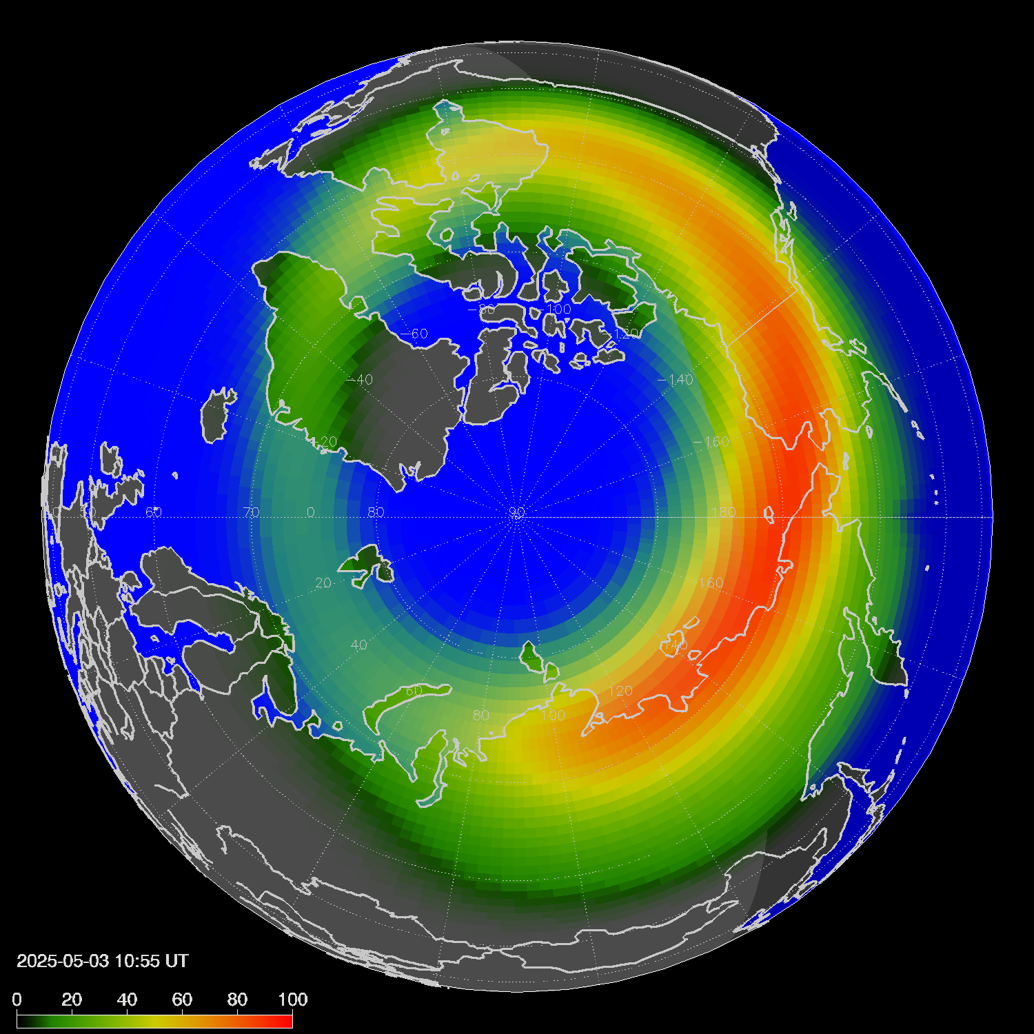 Northern lights (auroras) in the northern hemisphere