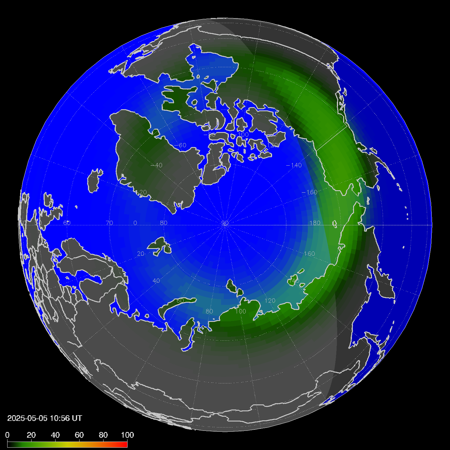 Northern lights (auroras) in the northern hemisphere