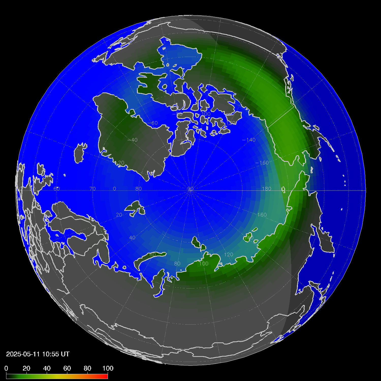 Northern lights (auroras) in the northern hemisphere