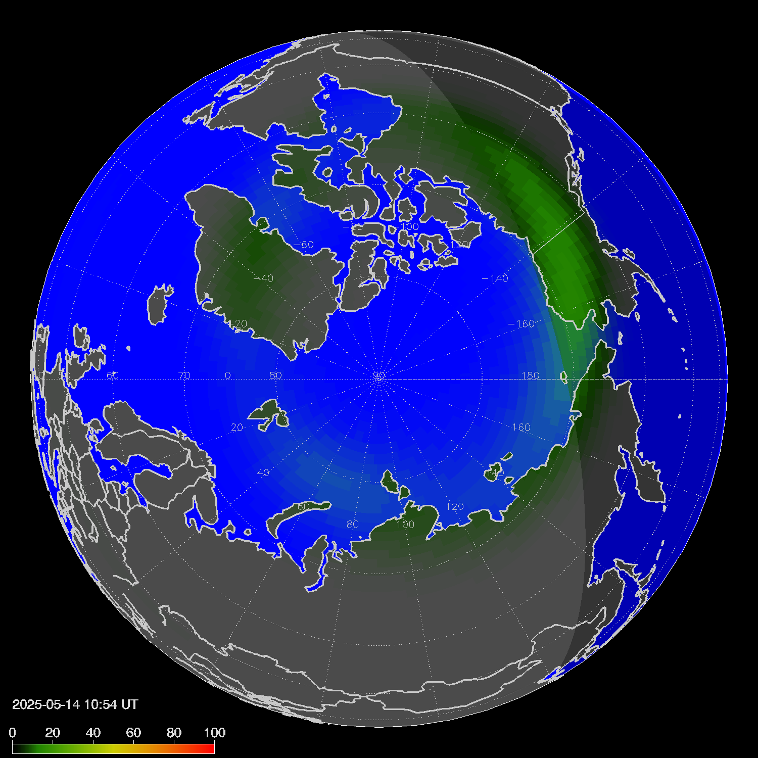 Northern lights (auroras) in the northern hemisphere
