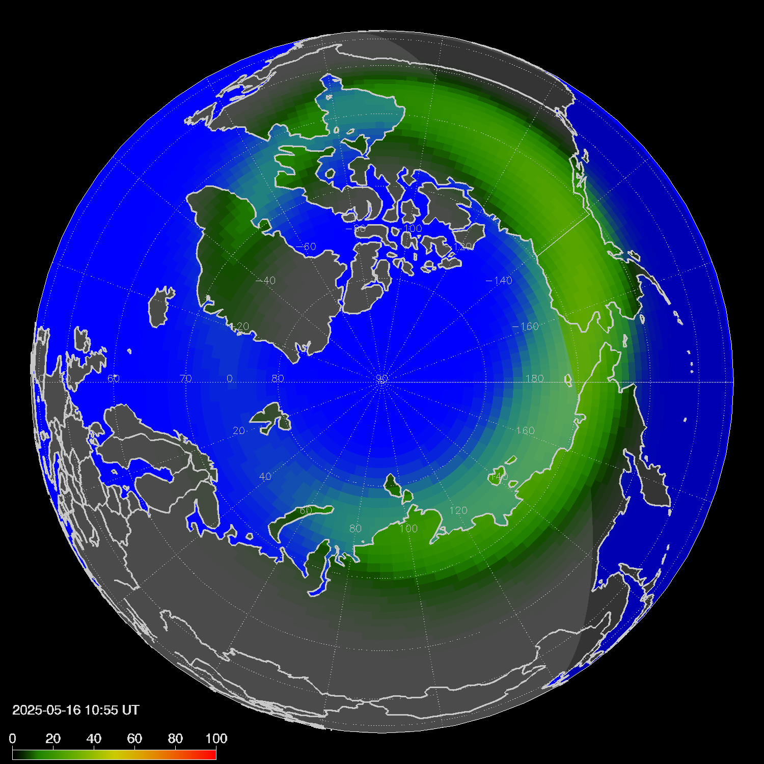 Northern lights (auroras) in the northern hemisphere