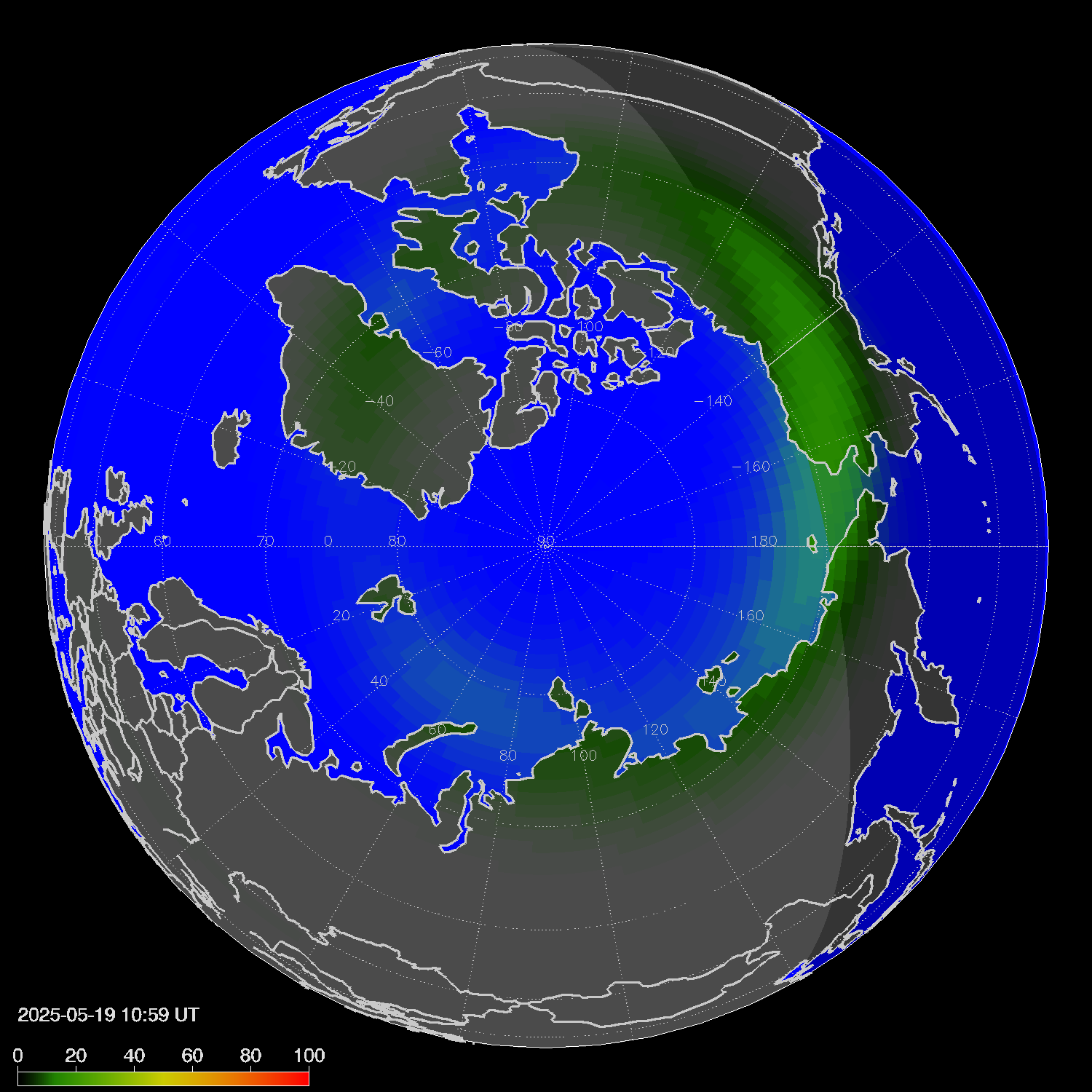 Northern lights (auroras) in the northern hemisphere