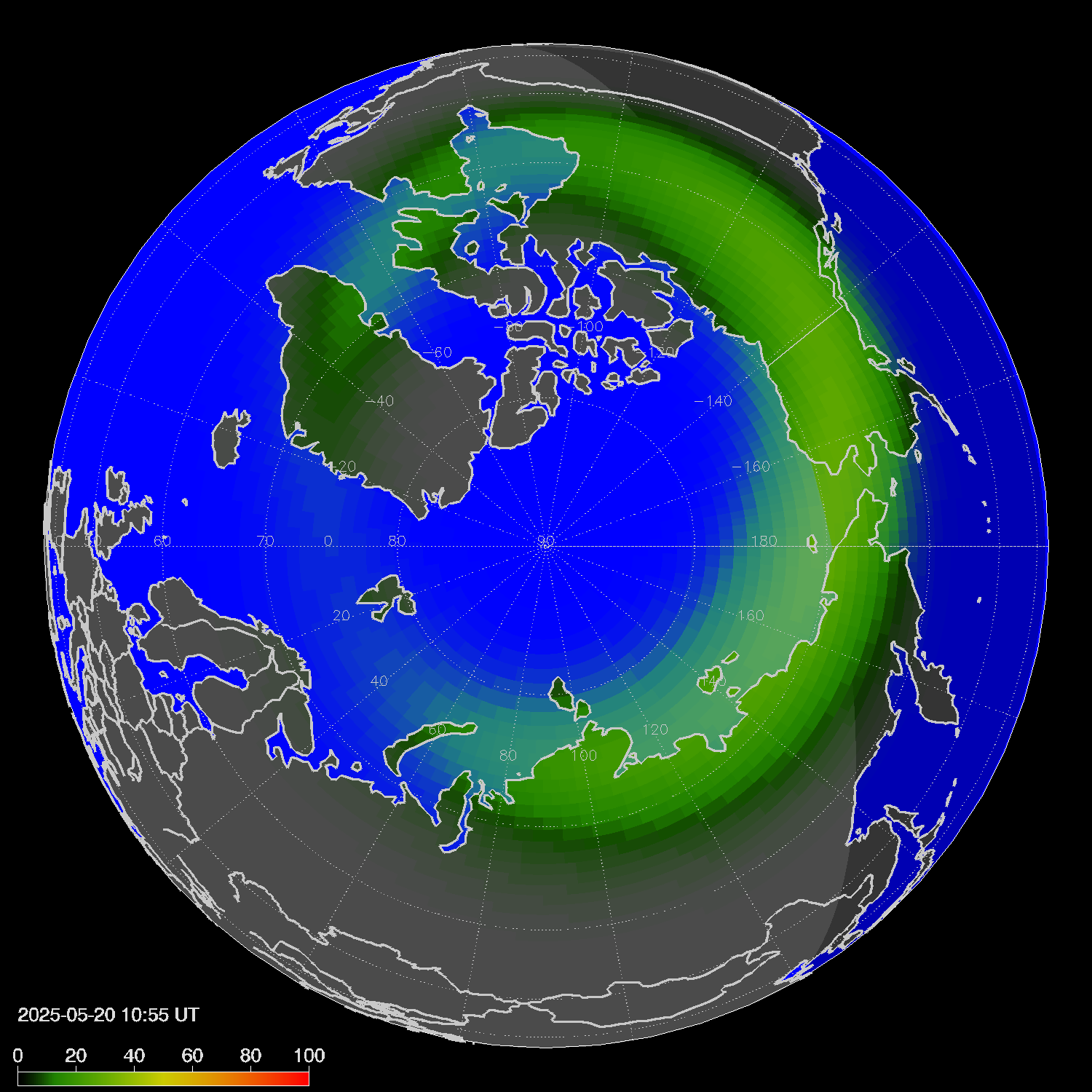 Northern lights (auroras) in the northern hemisphere