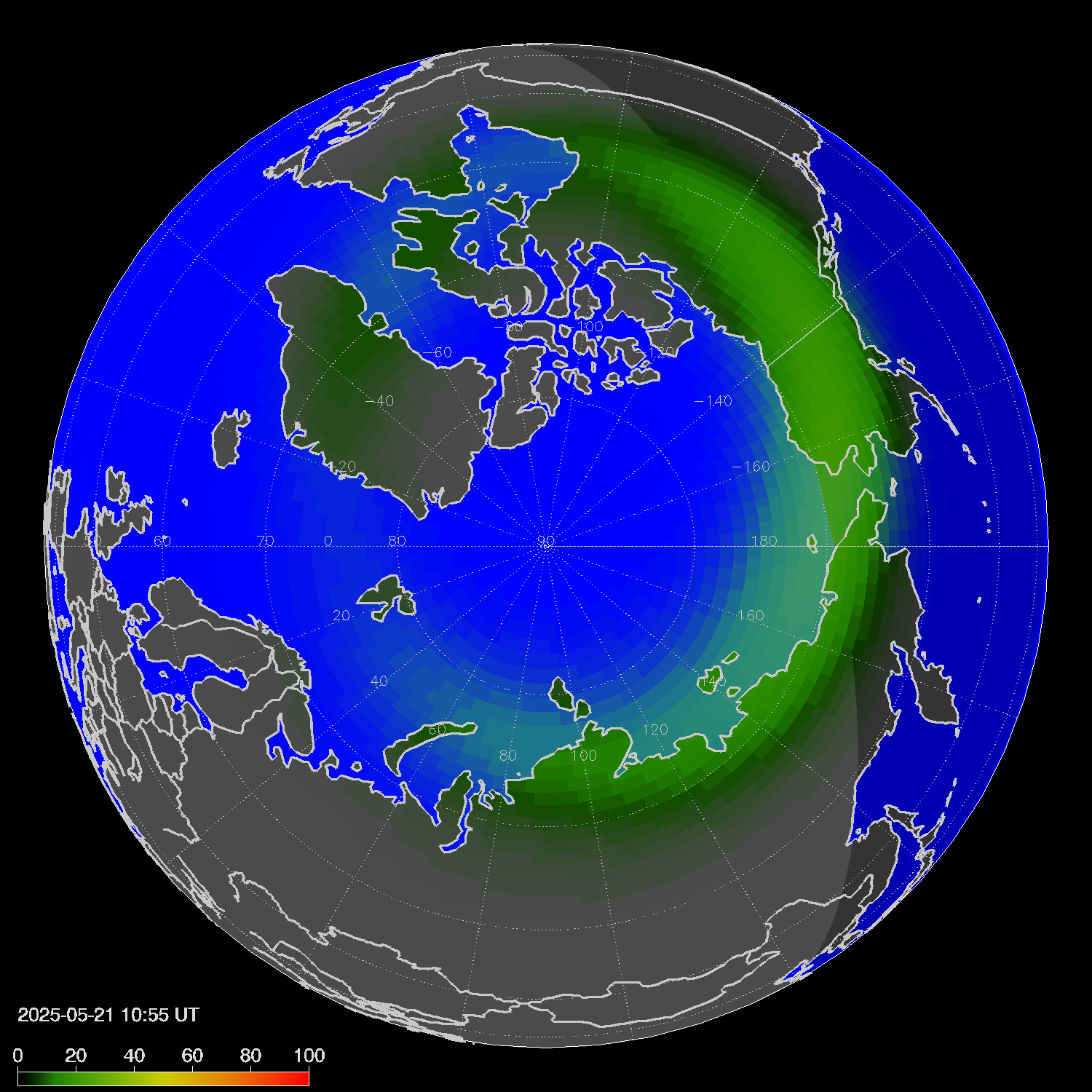 Northern lights (auroras) in the northern hemisphere