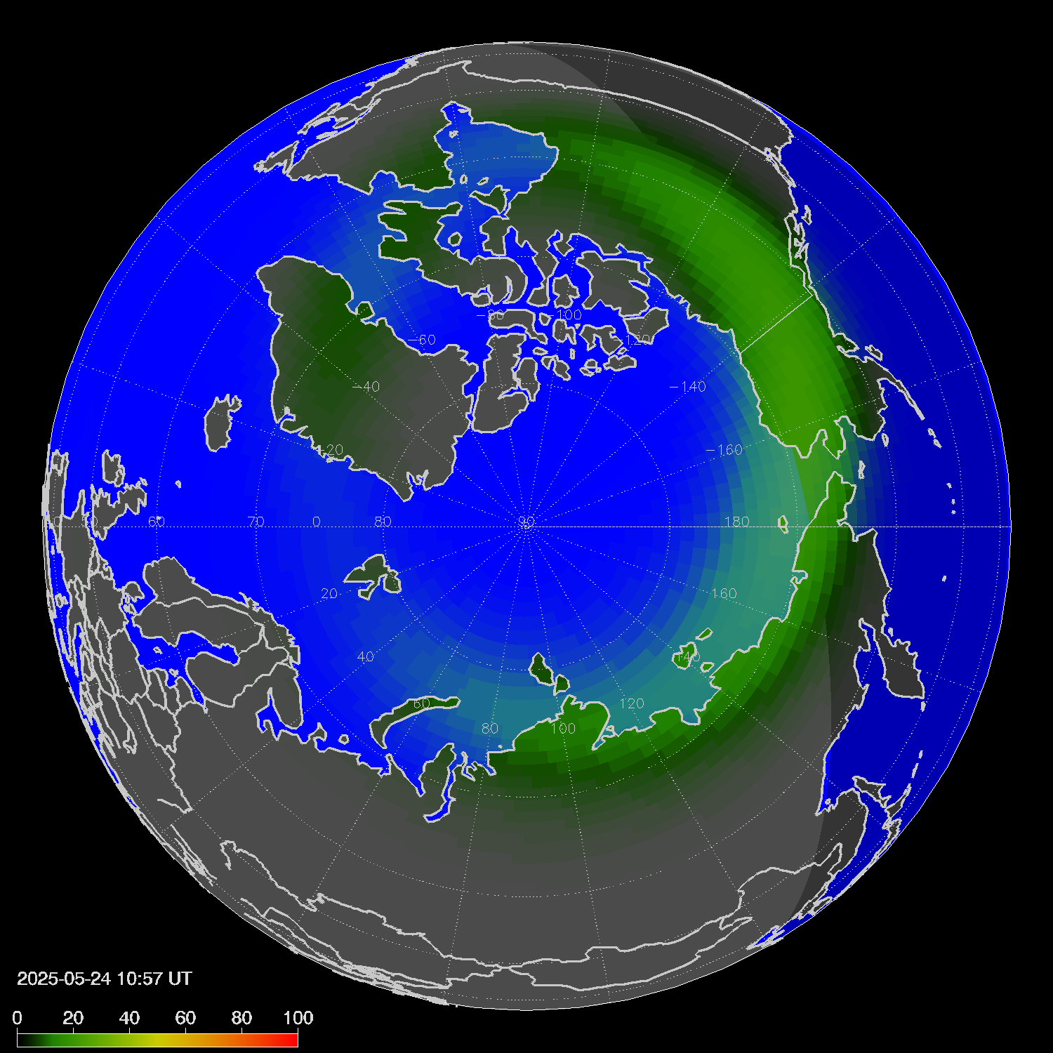 Northern lights (auroras) in the northern hemisphere