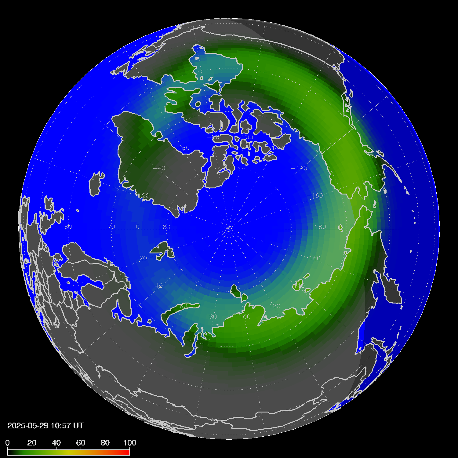 Northern lights (auroras) in the northern hemisphere