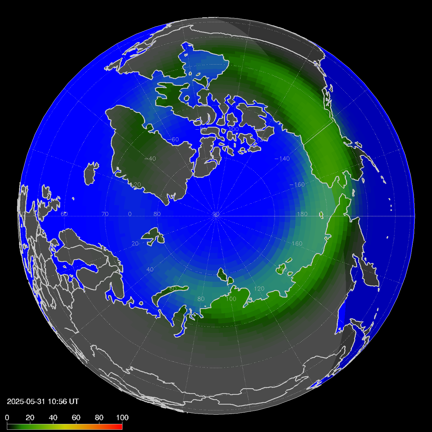 Northern lights (auroras) in the northern hemisphere