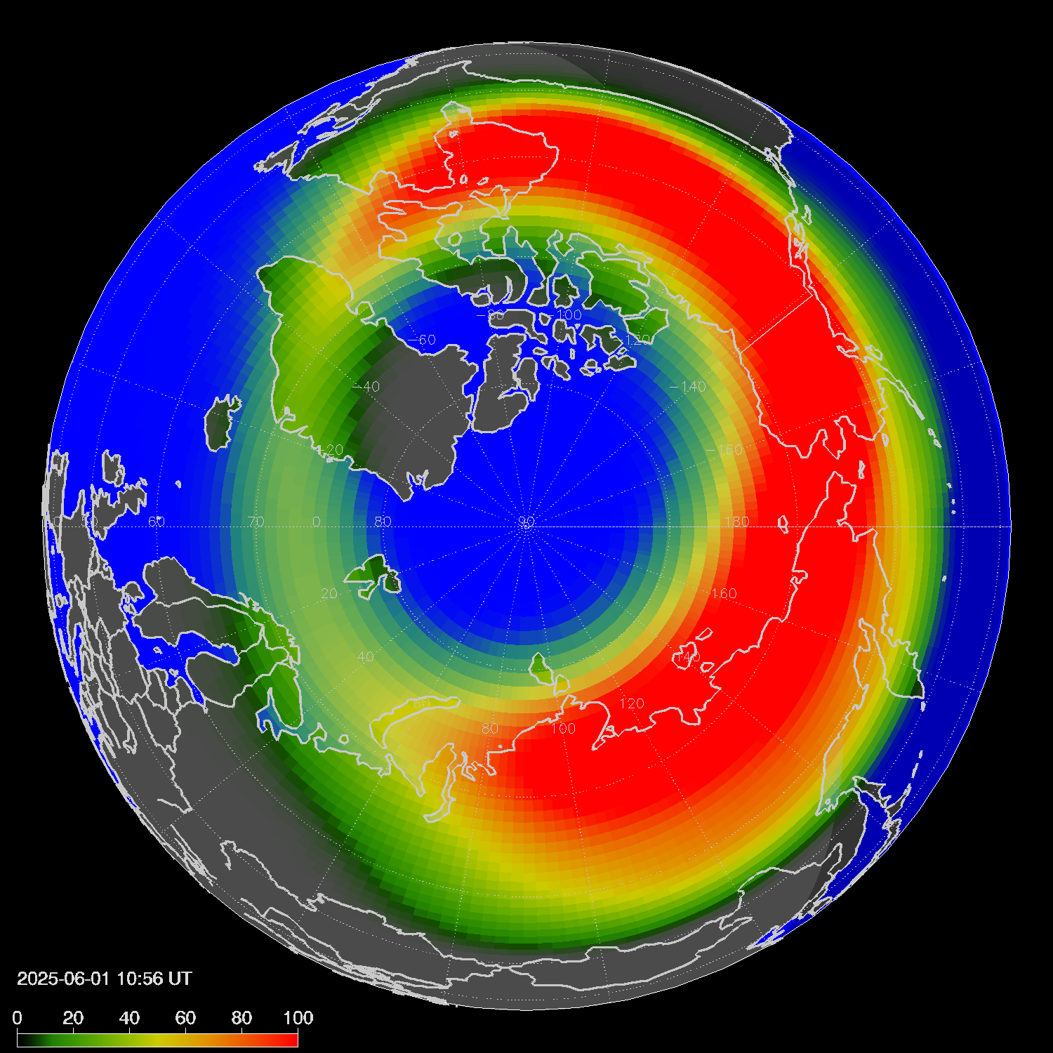 Northern lights (auroras) in the northern hemisphere
