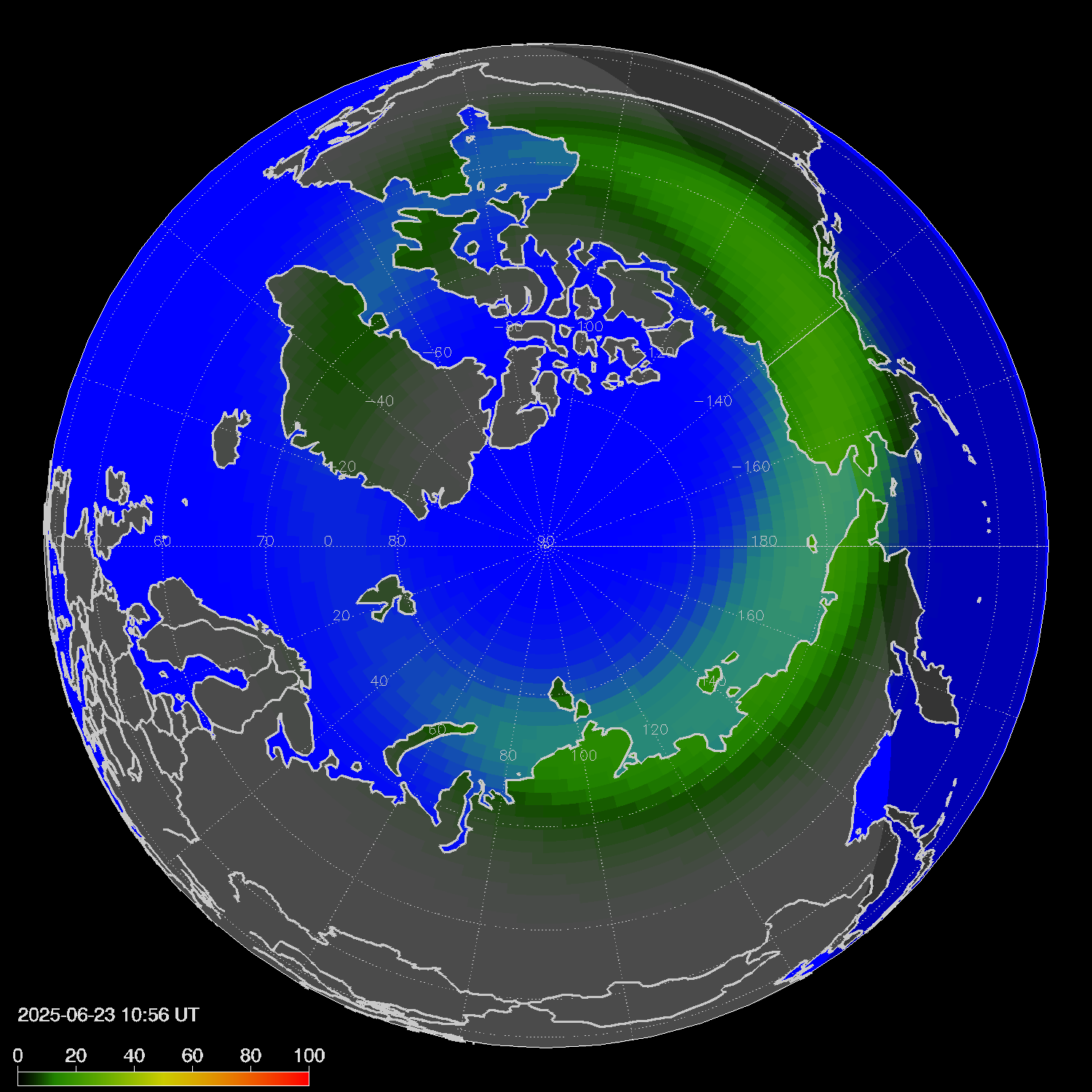 Northern lights (auroras) in the northern hemisphere