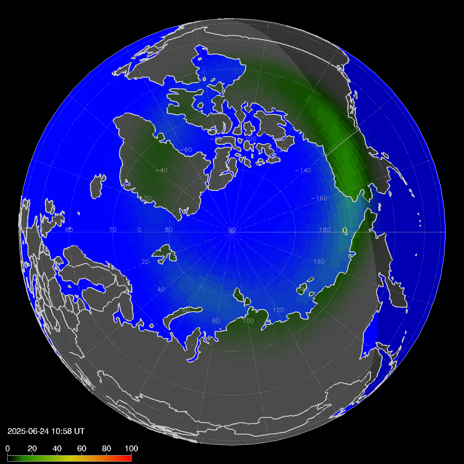 Northern lights (auroras) in the northern hemisphere