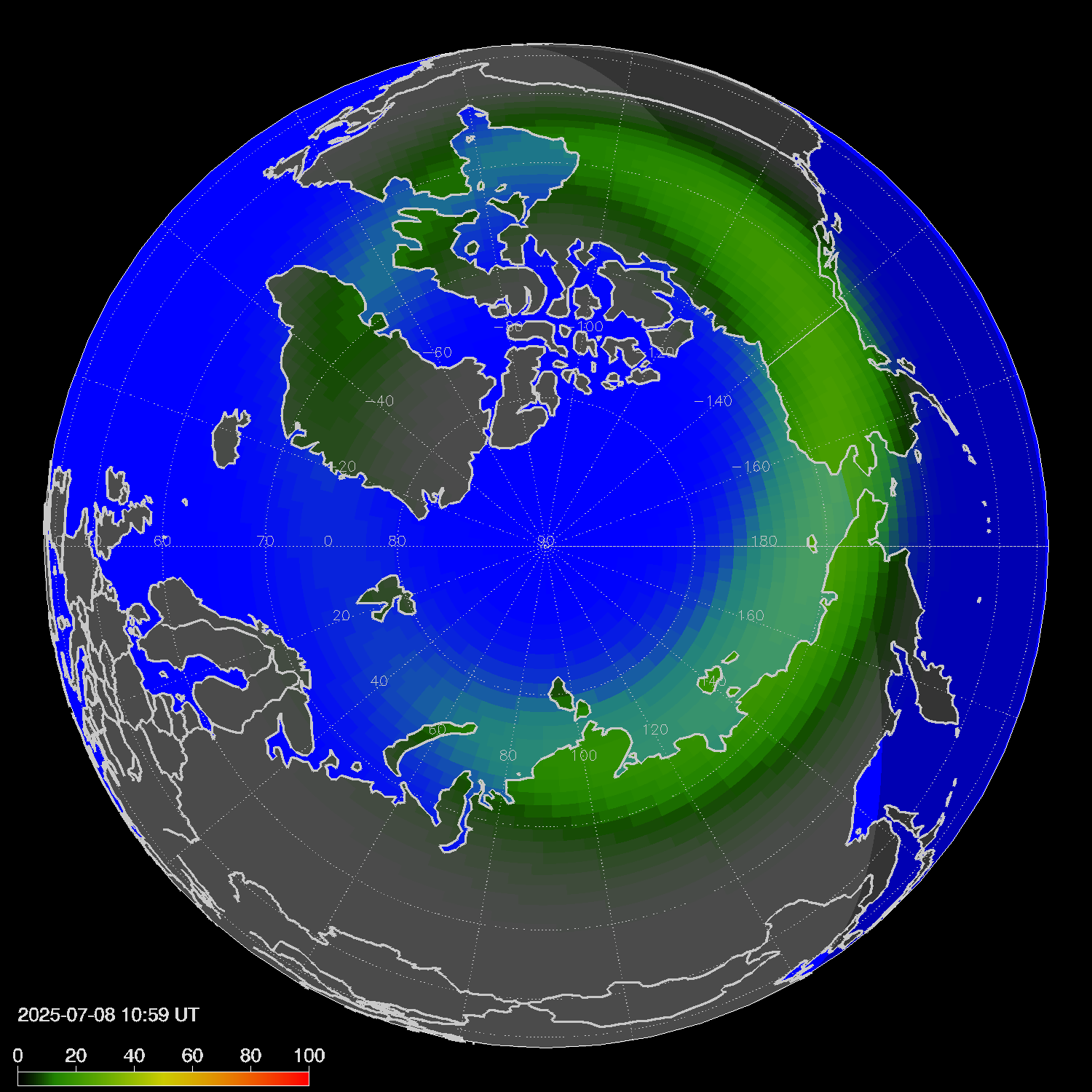 Northern lights (auroras) in the northern hemisphere