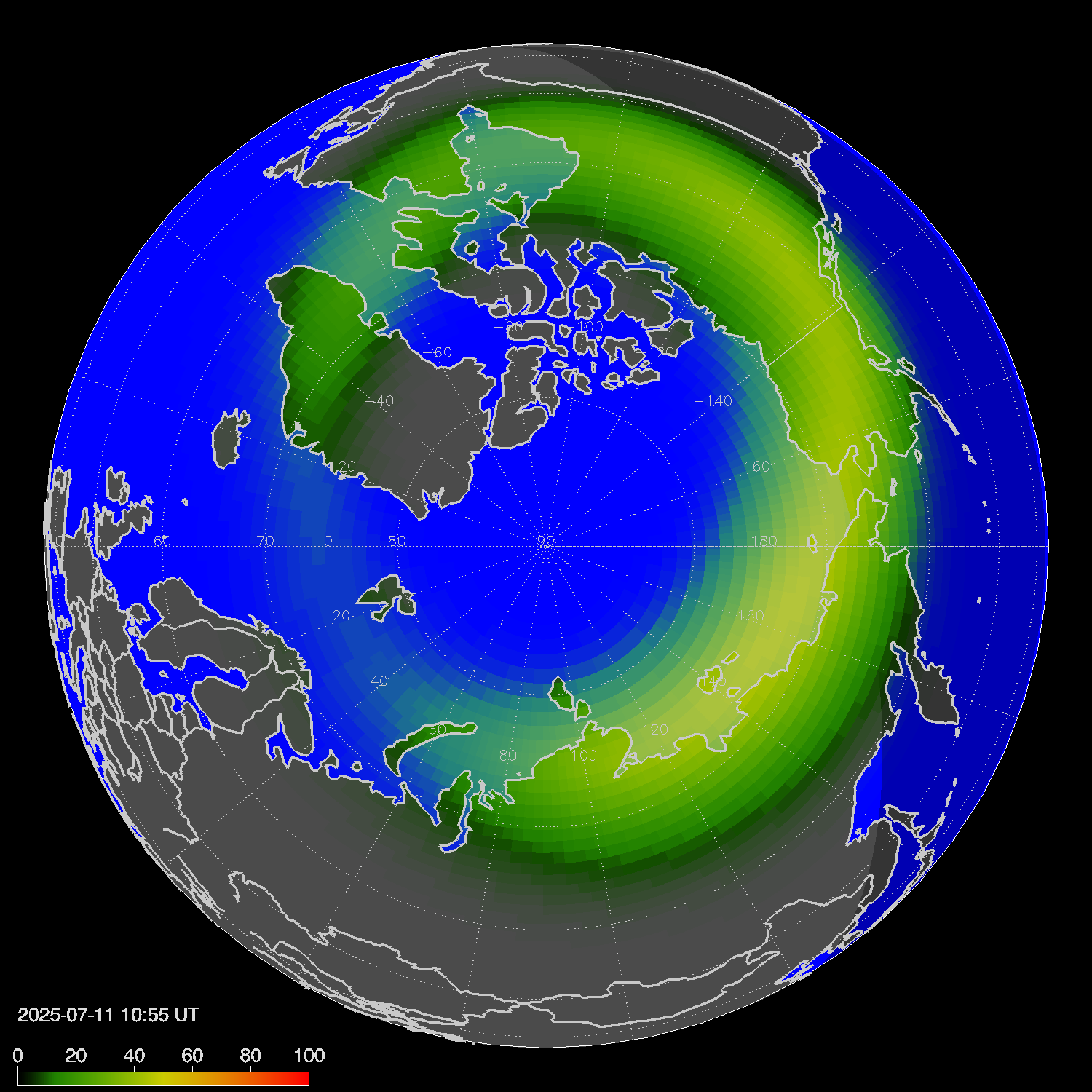 Northern lights (auroras) in the northern hemisphere