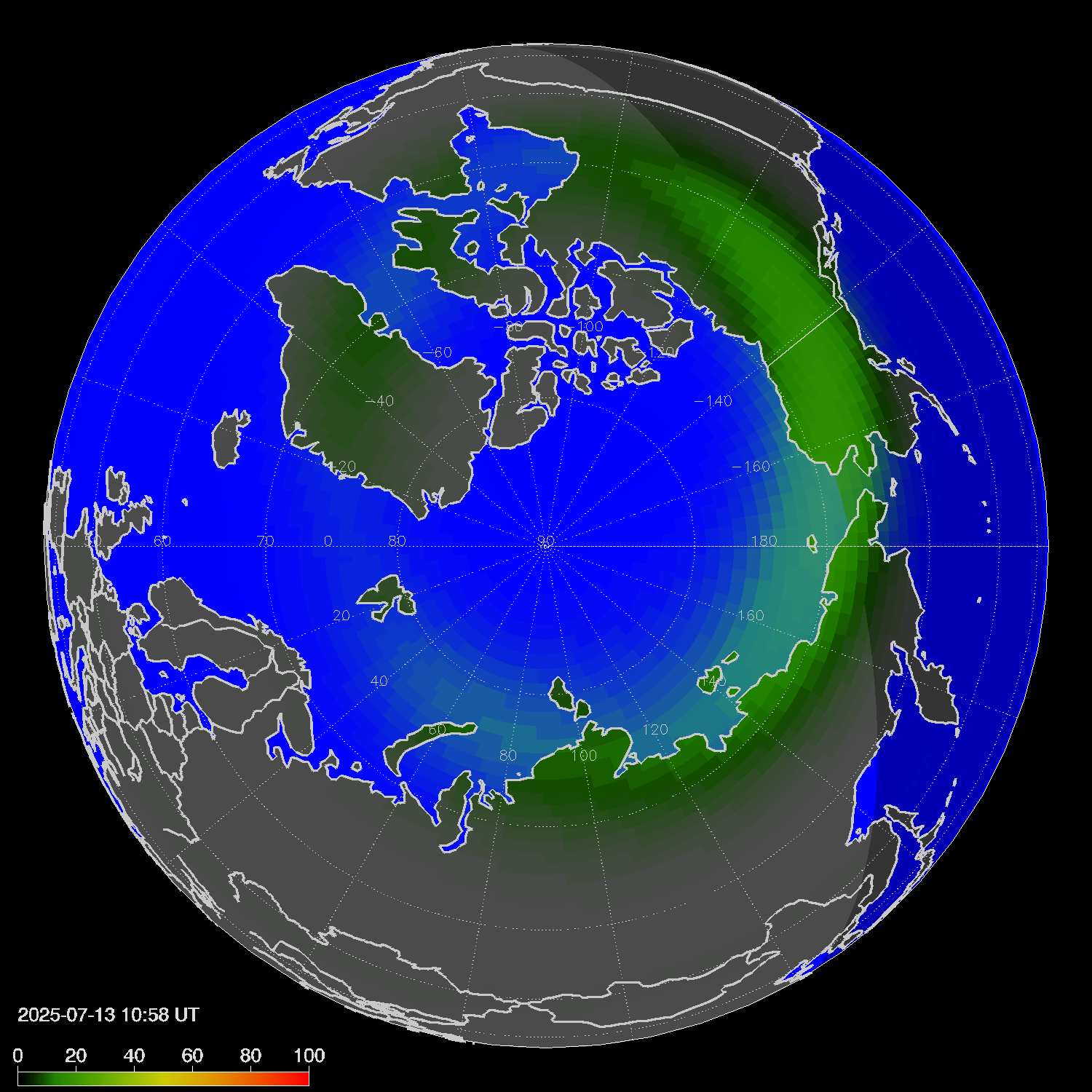 Northern lights (auroras) in the northern hemisphere