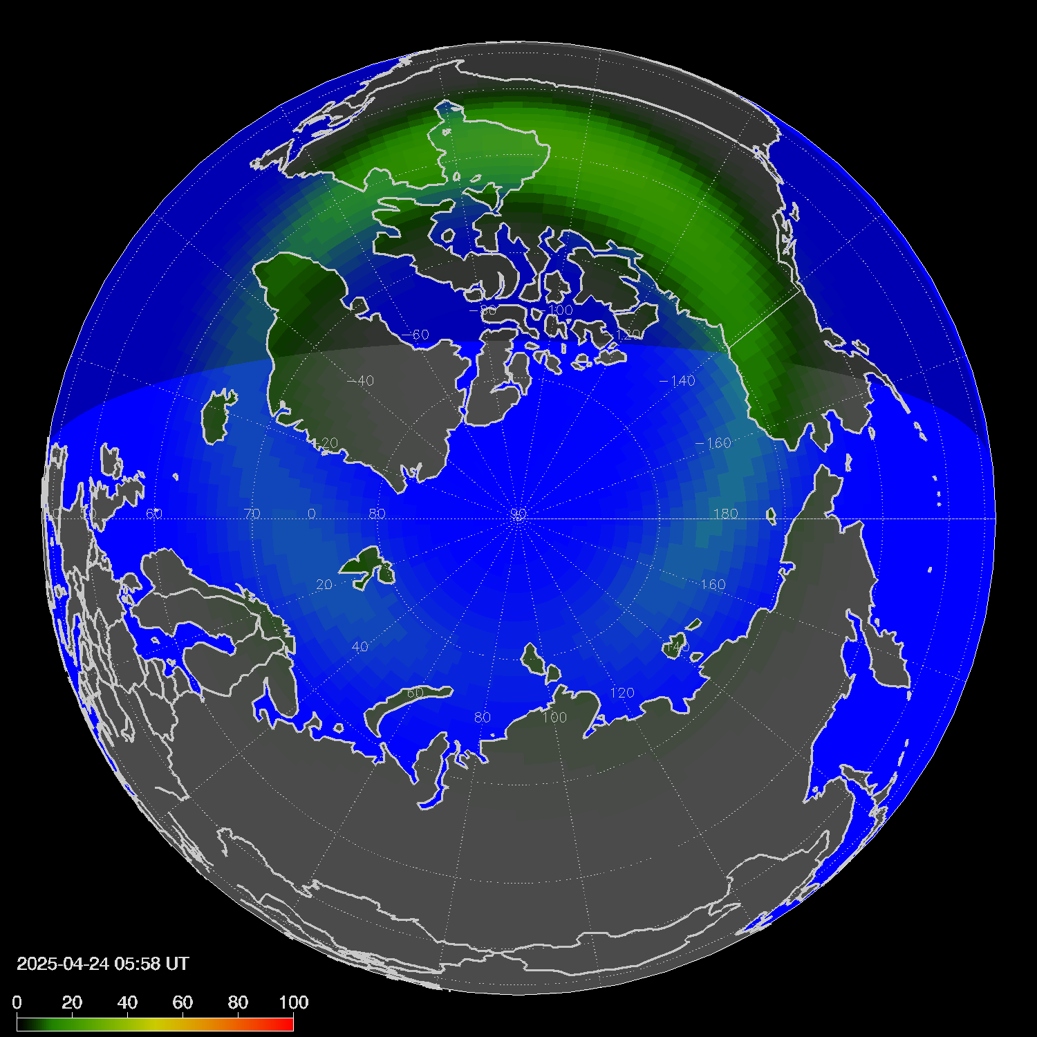 Northern lights (auroras) in the northern hemisphere