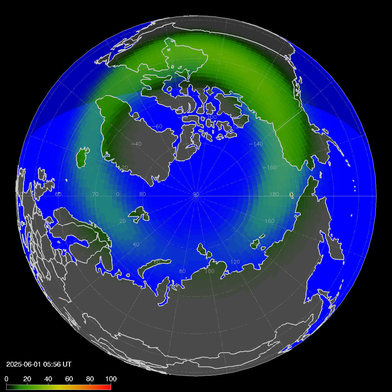Northern lights (auroras) in the northern hemisphere