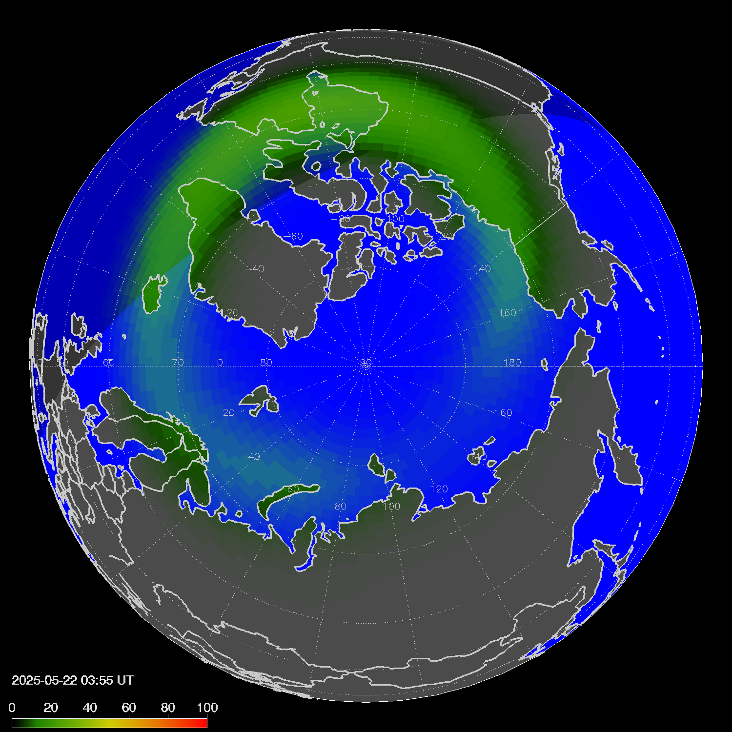 Northern lights (auroras) in the northern hemisphere