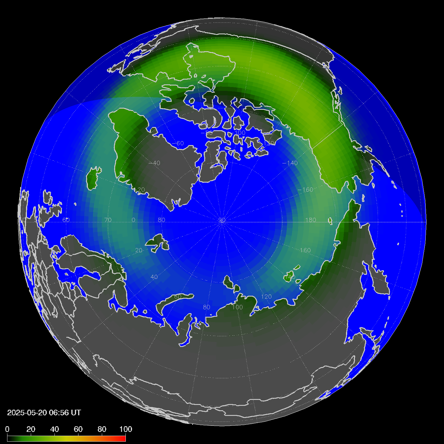 Northern lights (auroras) in the northern hemisphere