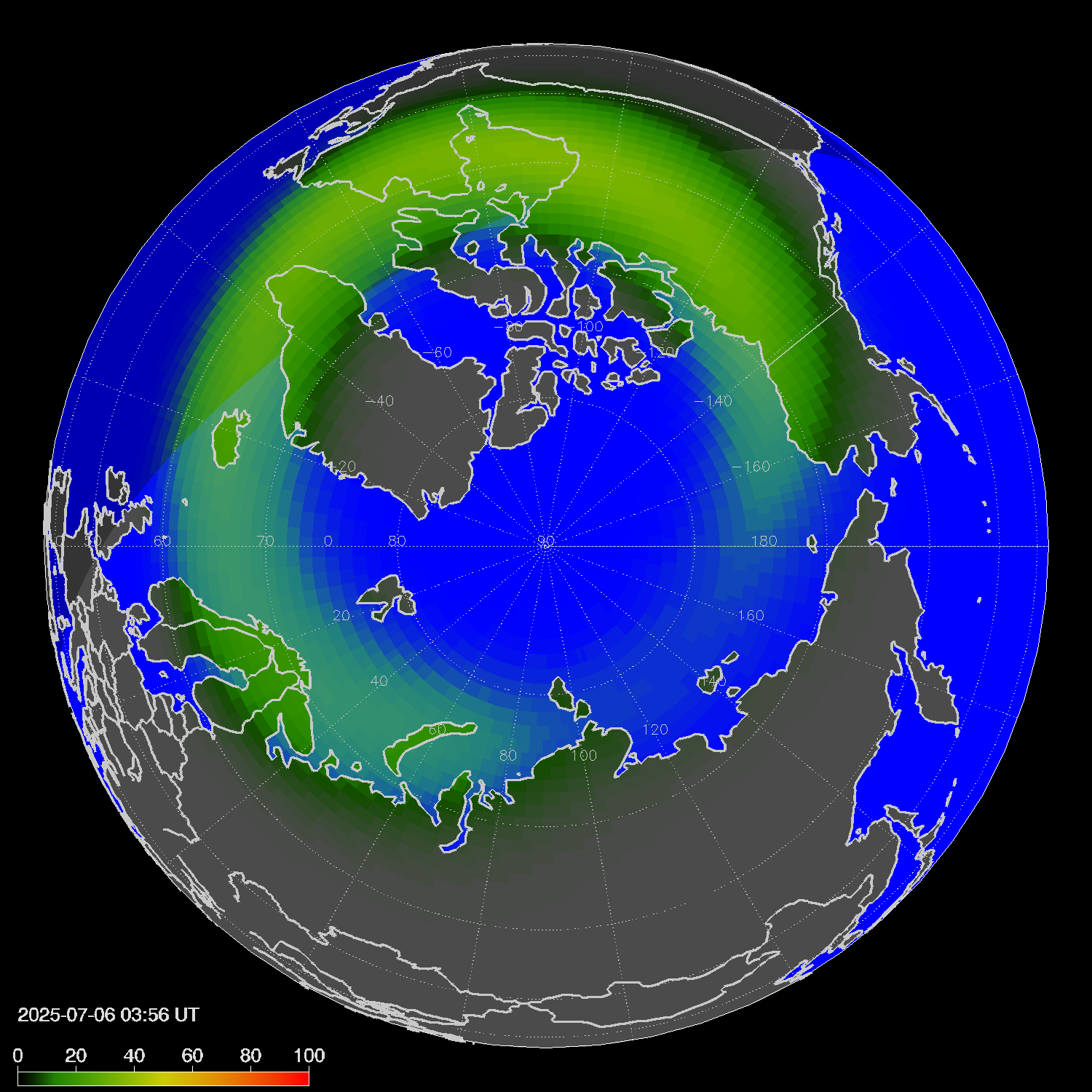 Northern lights (auroras) in the northern hemisphere