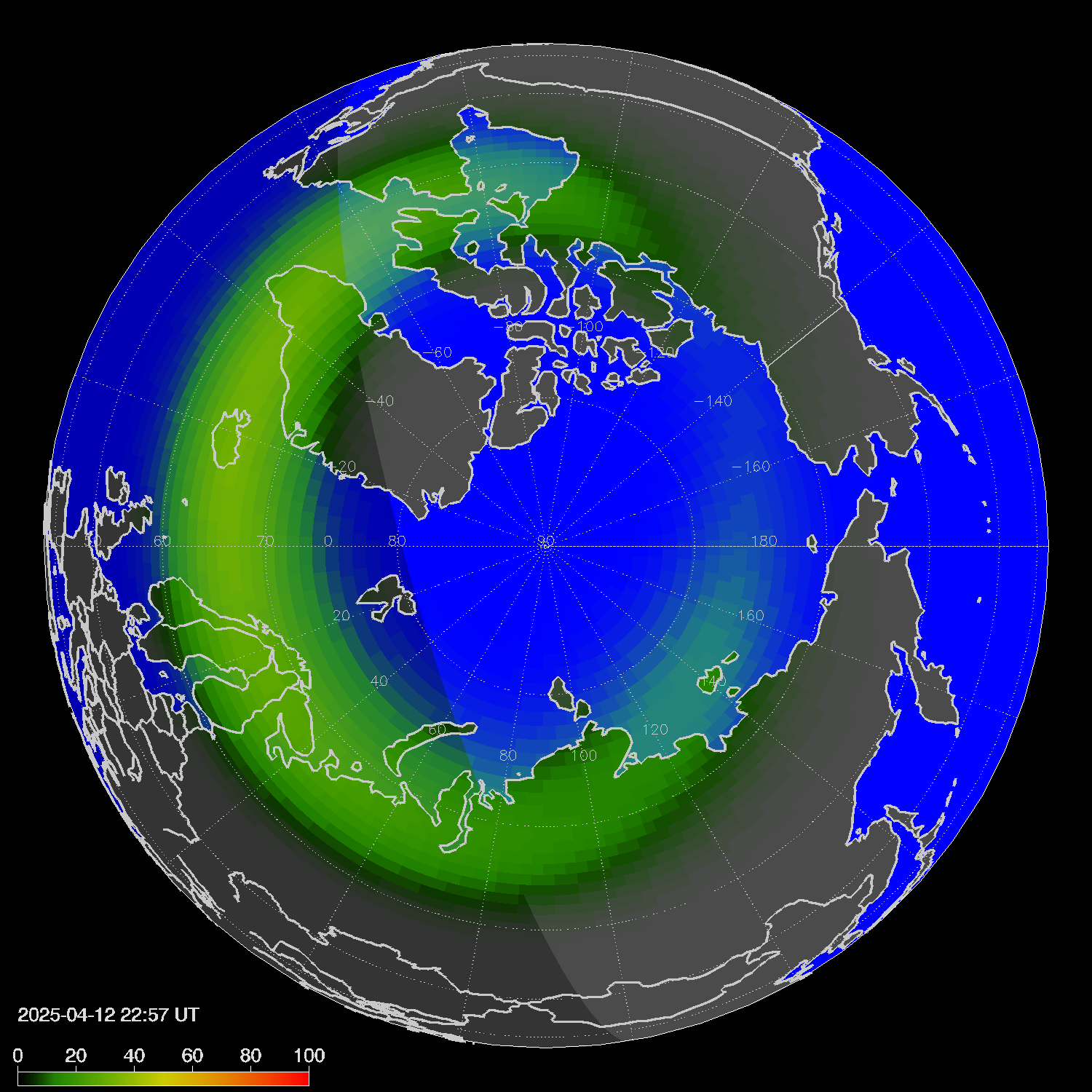 Northern lights (auroras) in the northern hemisphere
