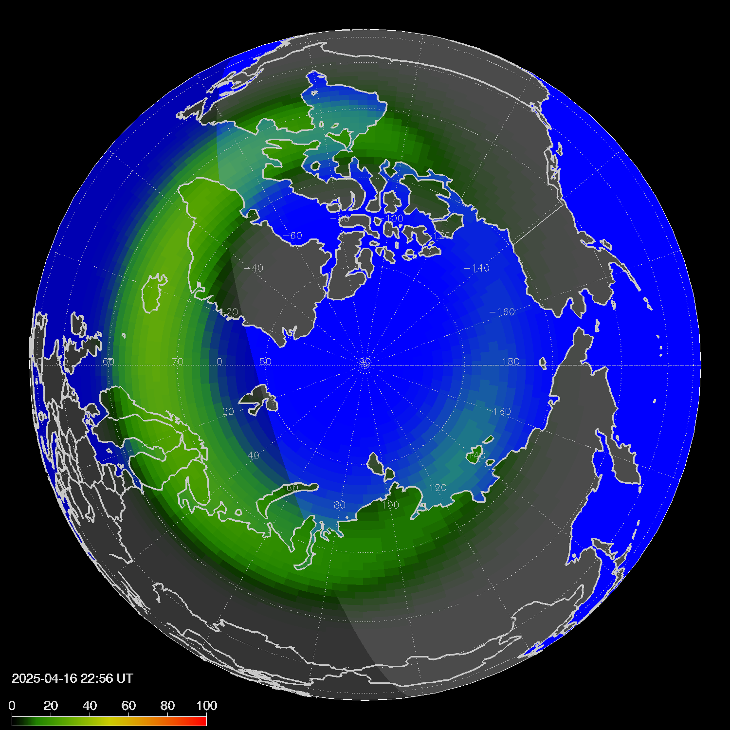 Northern lights (auroras) in the northern hemisphere