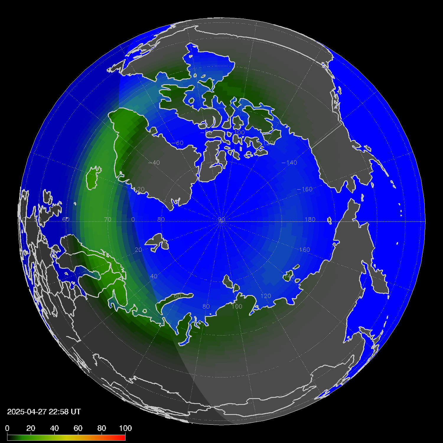 Northern lights (auroras) in the northern hemisphere