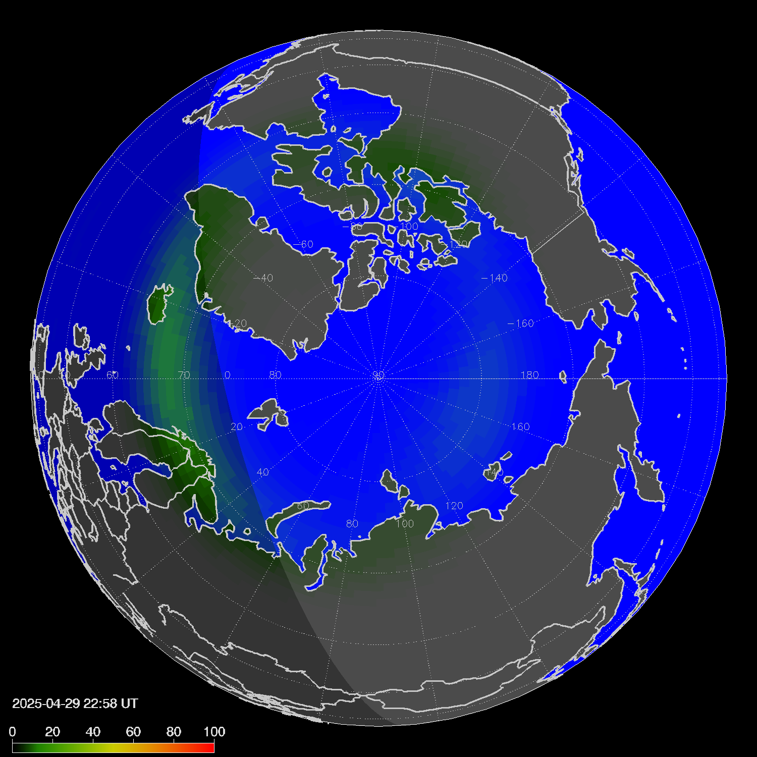 Northern lights (auroras) in the northern hemisphere