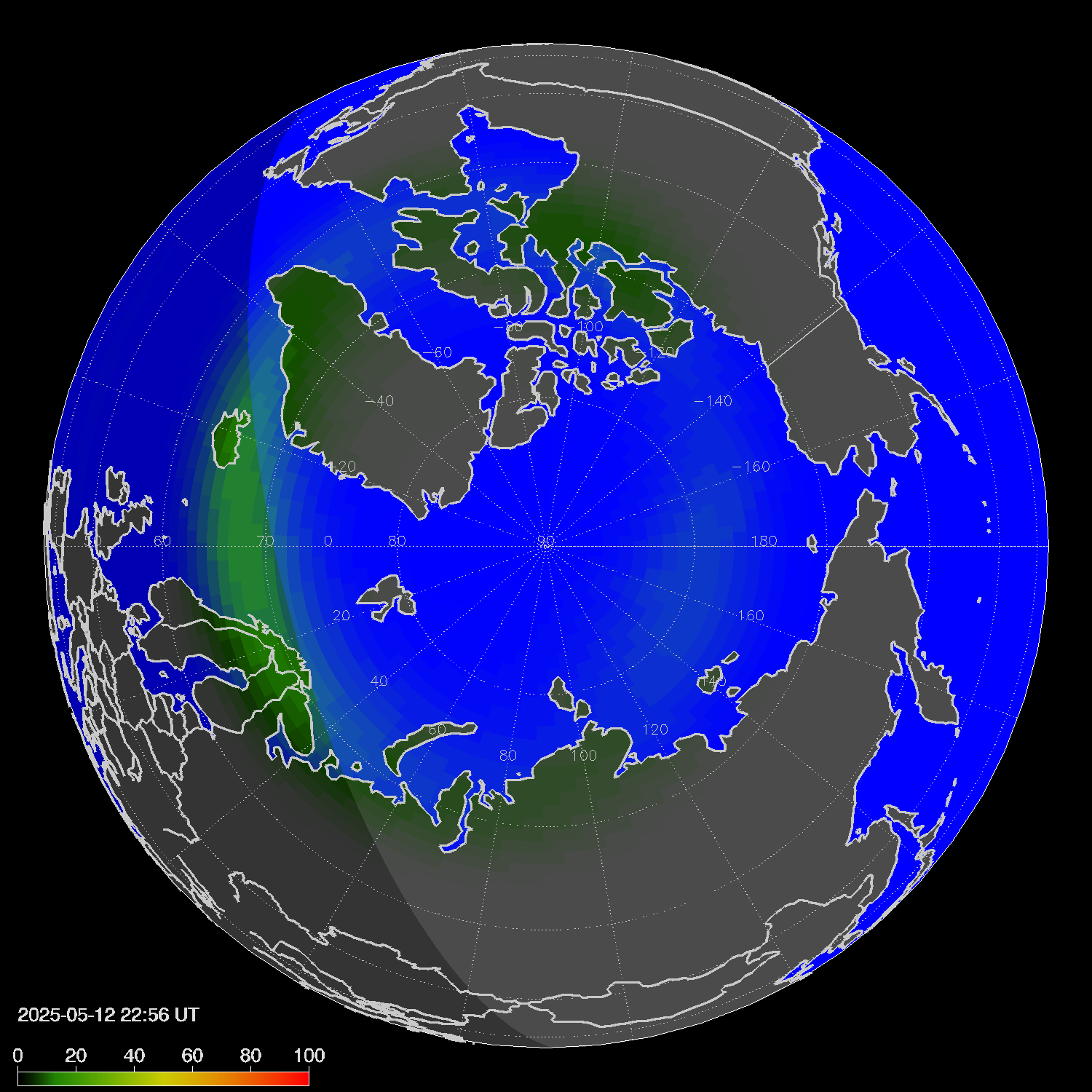 Northern lights (auroras) in the northern hemisphere