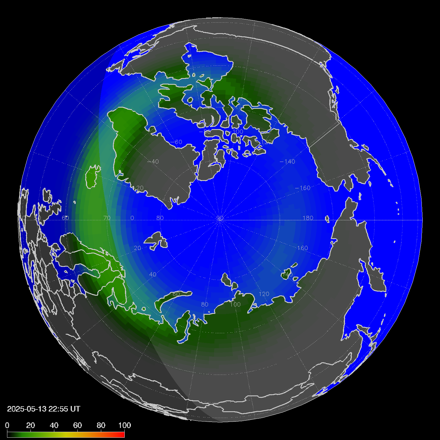 Northern lights (auroras) in the northern hemisphere